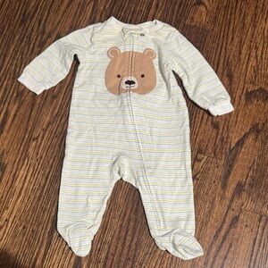 Carter's Cream and Green Striped Bear One Piece